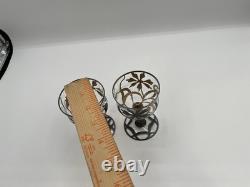 Antique Silver Overlay Filigree Art Nouveau Decanter & Glasses Set On Tray