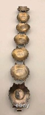 Antique Solid Sterling Silver 950 Ornate Light Blue Glass Moonstone Bracelet