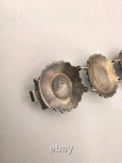 Antique Solid Sterling Silver 950 Ornate Light Blue Glass Moonstone Bracelet