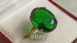 Antique Soviet Russian 875 Sterling Silver Gold Plated Green Ring Glass Size 8.5