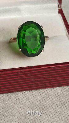 Antique Soviet Russian 875 Sterling Silver Gold Plated Green Ring Glass Size 8.5