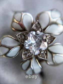 Antique Soviet Russian Ring Enamel Sterling Silver 925 Rock Crystal Women Size 7