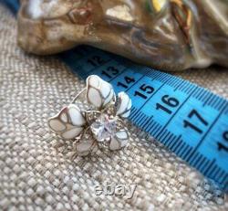 Antique Soviet Russian Ring Enamel Sterling Silver 925 Rock Crystal Women Size 7