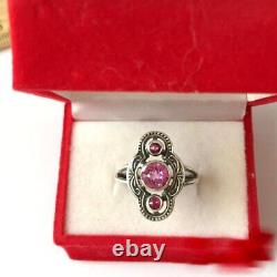 Antique Soviet USSR Etched Ring Sterling Silver 875 Ruby Women Jewelry Size 8