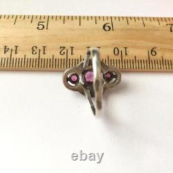 Antique Soviet USSR Etched Ring Sterling Silver 875 Ruby Women Jewelry Size 8