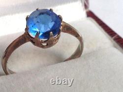 Antique Soviet USSR Ring Sterling Silver 875 & Gold Plated Glass Women Size 8.5