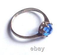 Antique Soviet USSR Ring Sterling Silver 875 & Gold Plated Glass Women Size 8.5