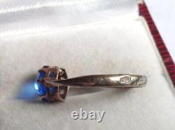 Antique Soviet USSR Ring Sterling Silver 875 & Gold Plated Glass Women Size 8.5
