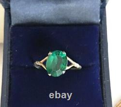 Antique Soviet USSR Ring Sterling Silver 875 Green Glass Women's Jewelry Size 8