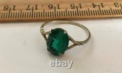 Antique Soviet USSR Ring Sterling Silver 875 Green Glass Women's Jewelry Size 8