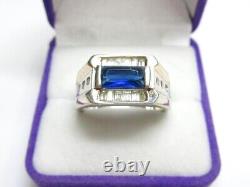 Antique Soviet USSR Ring Sterling Silver 925 Blue Glass Men's Jewelry Size 10.5