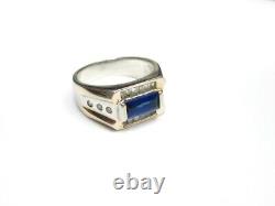 Antique Soviet USSR Ring Sterling Silver 925 Blue Glass Men's Jewelry Size 10.5