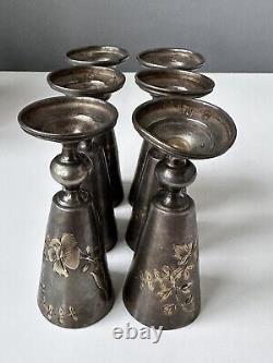 Antique Sterling Silver 84 Goblets Russian Set 6 Glass Empire Wine Shot Rare Old