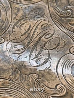 Antique Sterling Silver 925 Floral & Lion Engraved Hand Mirror Monogram EMB 9 in