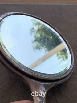 Antique Sterling Silver 925 Floral & Lion Engraved Hand Mirror Monogram EMB 9 in