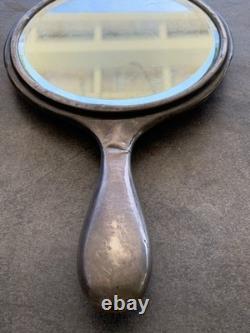 Antique Sterling Silver 925 Floral & Lion Engraved Hand Mirror Monogram EMB 9 in