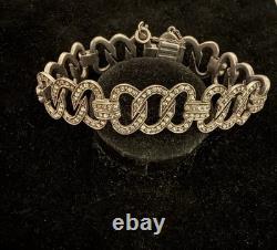 Antique Sterling Silver BIRKS 6.5 Art Deco Hand Set Paste Glass Bracelet 1900s