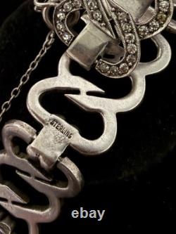 Antique Sterling Silver BIRKS 6.5 Art Deco Hand Set Paste Glass Bracelet 1900s