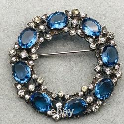 Antique Sterling Silver Blue Glass Wreath Brooch Tested