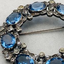 Antique Sterling Silver Blue Glass Wreath Brooch Tested