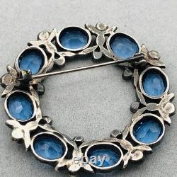 Antique Sterling Silver Blue Glass Wreath Brooch Tested