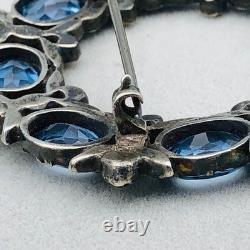 Antique Sterling Silver Blue Glass Wreath Brooch Tested