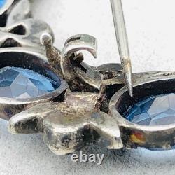 Antique Sterling Silver Blue Glass Wreath Brooch Tested