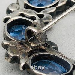 Antique Sterling Silver Blue Glass Wreath Brooch Tested