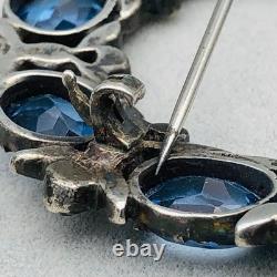 Antique Sterling Silver Blue Glass Wreath Brooch Tested
