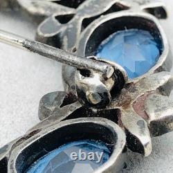 Antique Sterling Silver Blue Glass Wreath Brooch Tested