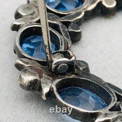 Antique Sterling Silver Blue Glass Wreath Brooch Tested