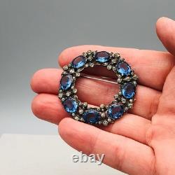 Antique Sterling Silver Blue Glass Wreath Brooch Tested