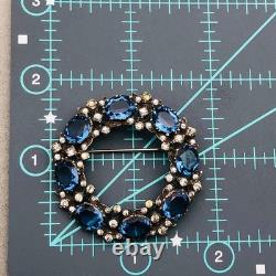 Antique Sterling Silver Blue Glass Wreath Brooch Tested