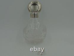 Antique Sterling Silver Blue Guilloche Enamel Lid & Cut Glass Perfume Bottle withD