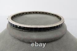Antique Sterling Silver Bracelet Bangle Channel Set Blue Glass Princess Set 30s