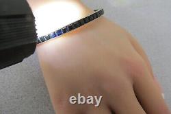 Antique Sterling Silver Bracelet Bangle Channel Set Blue Glass Princess Set 30s