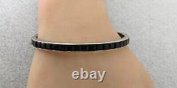 Antique Sterling Silver Bracelet Bangle Channel Set Blue Glass Princess Set 30s