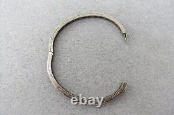 Antique Sterling Silver Bracelet Bangle Channel Set Blue Glass Princess Set 30s