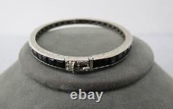 Antique Sterling Silver Bracelet Bangle Channel Set Blue Glass Princess Set 30s