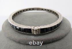 Antique Sterling Silver Bracelet Bangle Channel Set Blue Glass Princess Set 30s