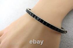Antique Sterling Silver Bracelet Bangle Channel Set Blue Glass Princess Set 30s
