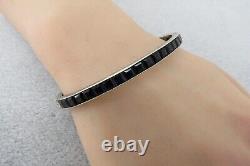 Antique Sterling Silver Bracelet Bangle Channel Set Blue Glass Princess Set 30s