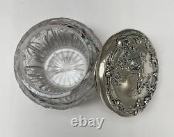Antique Sterling Silver Cherub Covered & Clear Glass Vanity Jar -Top 46.5 Grams