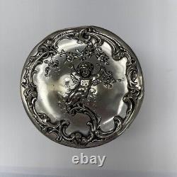 Antique Sterling Silver Cherub Covered & Clear Glass Vanity Jar -Top 46.5 Grams