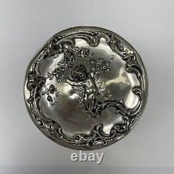 Antique Sterling Silver Cherub Covered & Clear Glass Vanity Jar -Top 46.5 Grams
