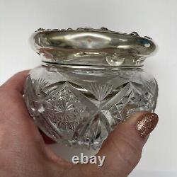 Antique Sterling Silver Cherub Covered & Clear Glass Vanity Jar -Top 46.5 Grams
