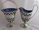 Antique Sterling Silver&cobalt Blue Glass Lined Creamer&sugar Bowl Old Colonial