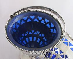 Antique Sterling Silver&Cobalt Blue Glass Lined Creamer&Sugar Bowl Old Colonial