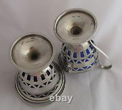 Antique Sterling Silver&Cobalt Blue Glass Lined Creamer&Sugar Bowl Old Colonial