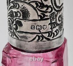 Antique Sterling Silver Cut Cranberry To Clear Glass Perfume Bottle